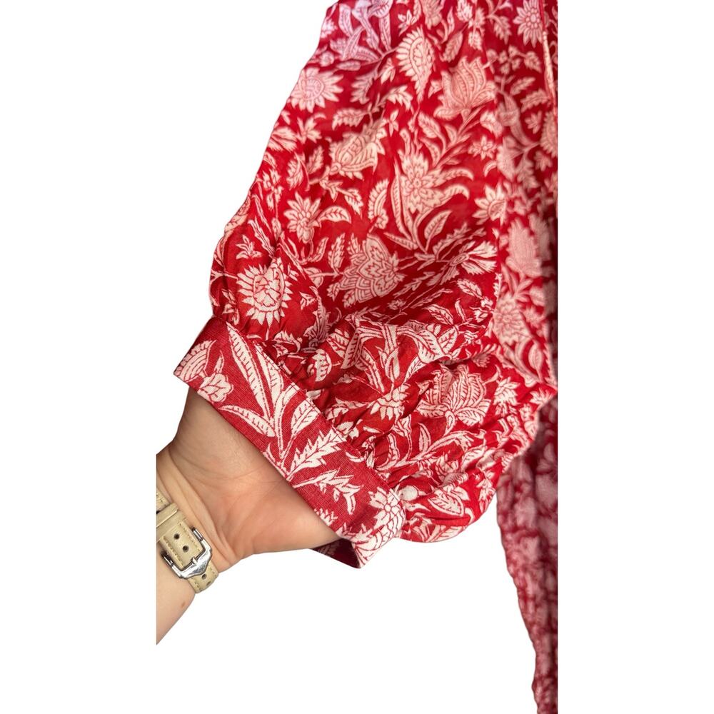 DAUGHTERS OF INDIA NWT Kyra Midi Dress Saffron Red Sz XL Block Print 100% Cotton - Picture 9 of 14